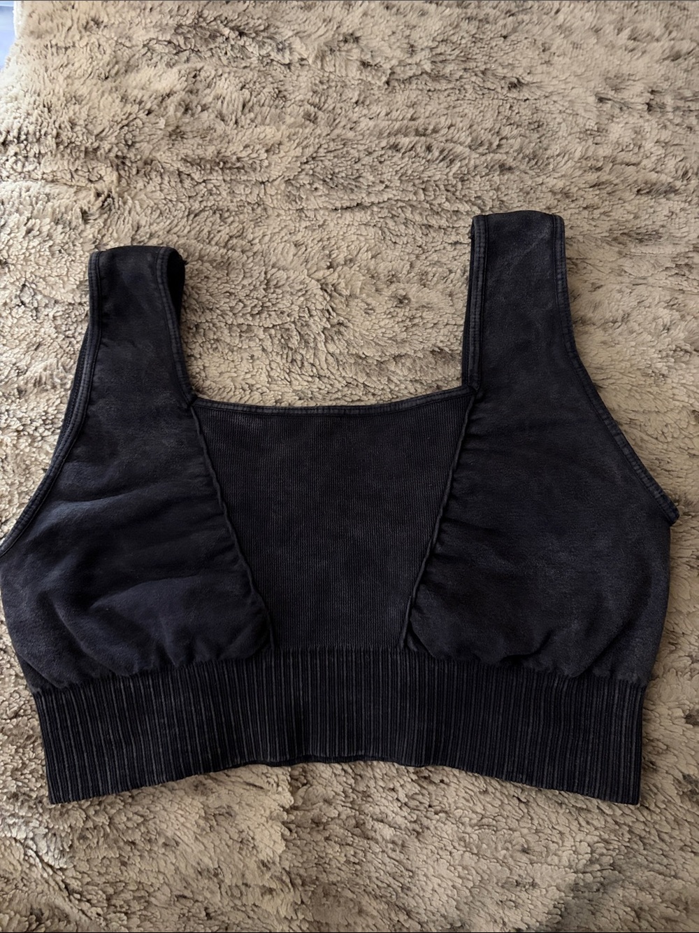 FP Movement by Free People Good Karma Washed Black Ribbed Stretch Sports Bra